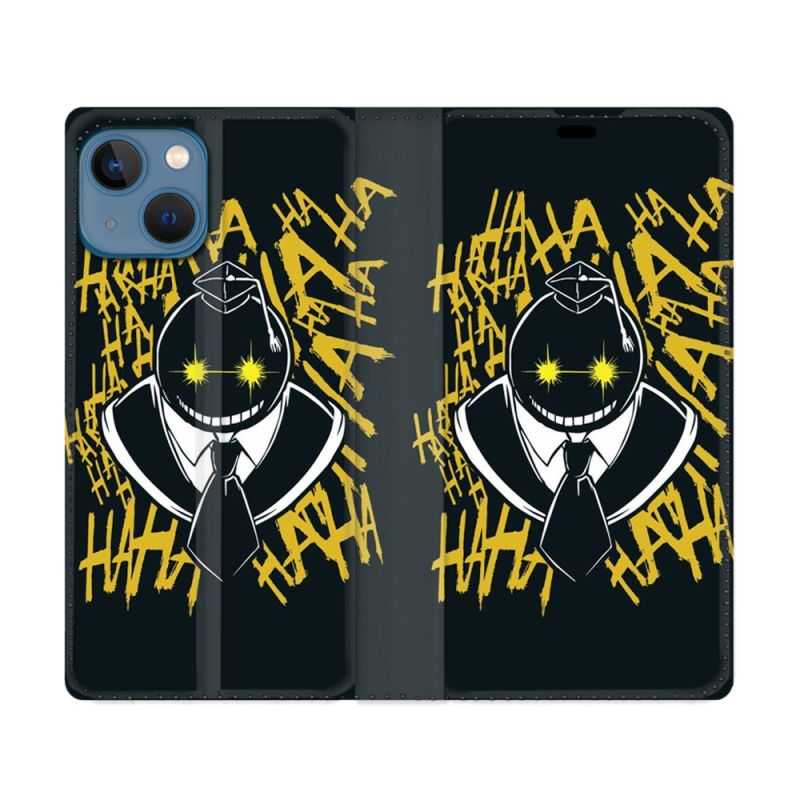 Housse Cuir Portefeuille Pour Iphone 14 (6.1) Manga Assassination Classroom Kuro Noir