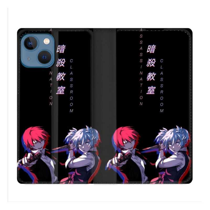 Housse Cuir Portefeuille Pour Iphone 14 (6.1) Manga Assassination Classroom Duo
