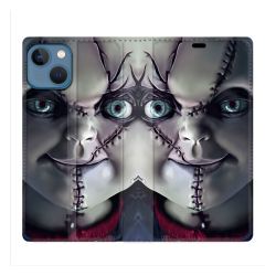 Housse Cuir Portefeuille Pour Iphone 14 (6.1) Horreur Chucky Cicatrice