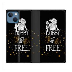 Housse Cuir Portefeuille Pour Iphone 14 (6.1) Harry Potter Dobby Free Noir