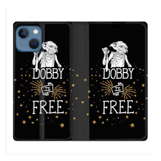 Housse Cuir Portefeuille Pour Iphone 14 (6.1) Harry Potter Dobby Free Noir
