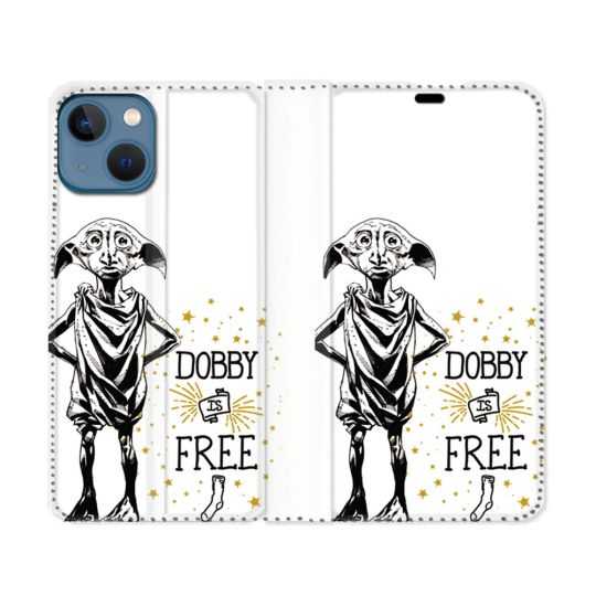 Housse Cuir Portefeuille Pour Iphone 14 (6.1) Harry Potter Dobby Free Blanc