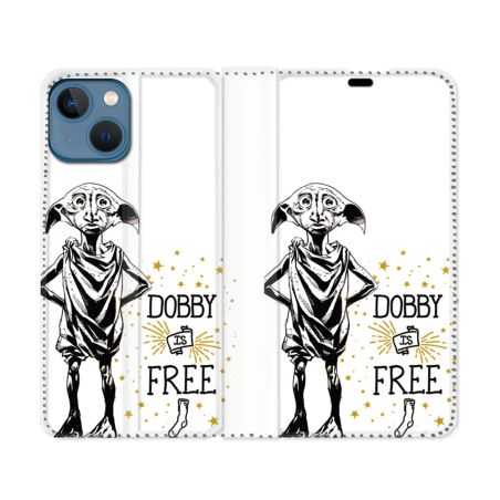 Housse Cuir Portefeuille Pour Iphone 14 (6.1) Harry Potter Dobby Free Blanc