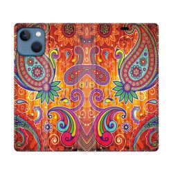 Housse Cuir Portefeuille Pour Iphone 14 (6.1) Fleur Psychedelic