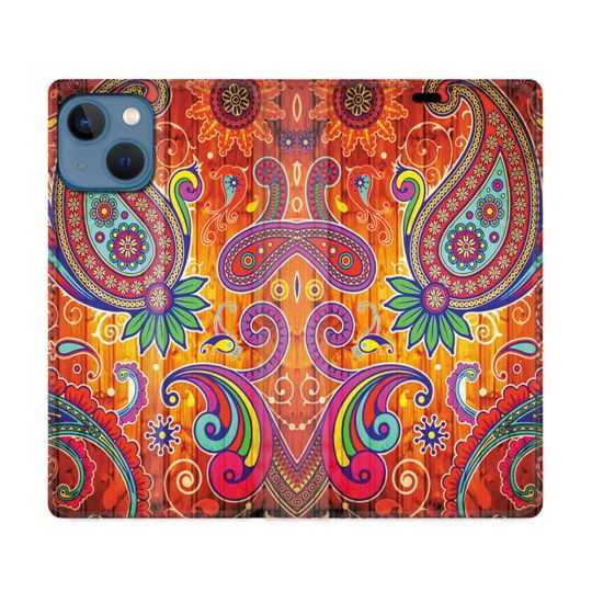 Housse Cuir Portefeuille Pour Iphone 14 (6.1) Fleur Psychedelic