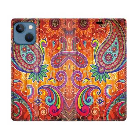 Housse Cuir Portefeuille Pour Iphone 14 (6.1) Fleur Psychedelic