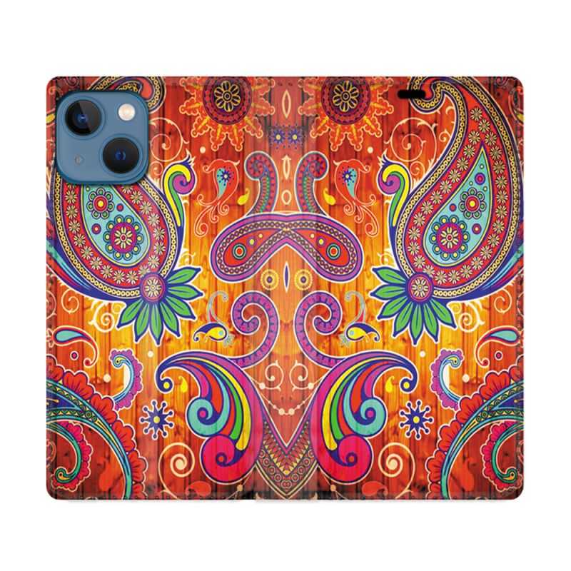 Housse Cuir Portefeuille Pour Iphone 14 (6.1) Fleur Psychedelic
