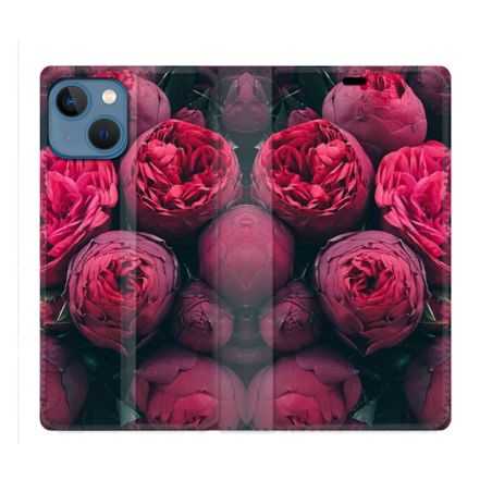 Housse Cuir Portefeuille Pour Iphone 14 (6.1) Fleur Pivoine