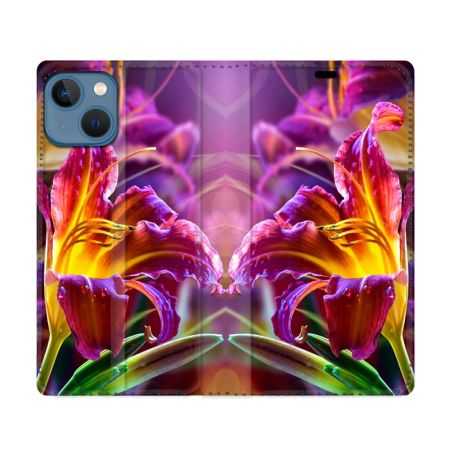 Housse Cuir Portefeuille Pour Iphone 14 (6.1) Fleur Lys Color