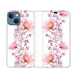 Housse Cuir Portefeuille Pour Iphone 14 (6.1) Fleur Eclosion