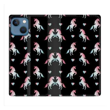 Housse Cuir Portefeuille Pour Iphone 14 (6.1) Fantastique Licorne Pattern