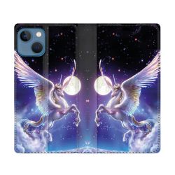 Housse Cuir Portefeuille Pour Iphone 14 (6.1) Fantastique Licorne Céleste