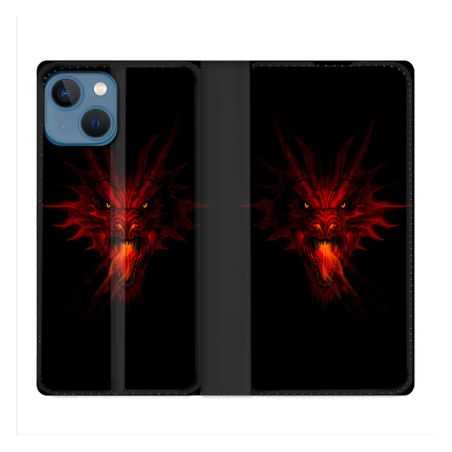 Housse Cuir Portefeuille Pour Iphone 14 (6.1) Fantastique Dragon Feu