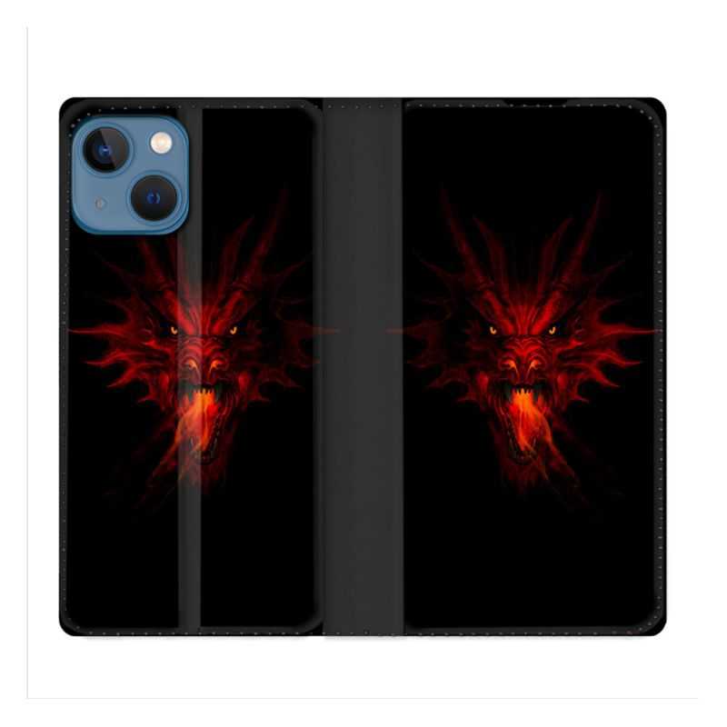 Housse Cuir Portefeuille Pour Iphone 14 (6.1) Fantastique Dragon Feu
