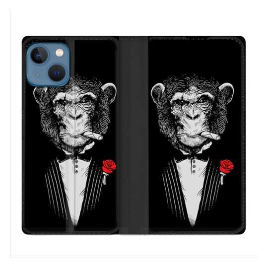 Housse Cuir Portefeuille Pour Iphone 14 (6.1) Decale Singe Mafia