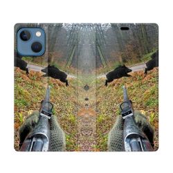 Housse Cuir Portefeuille Pour Iphone 14 (6.1) Chasse Vision Tir