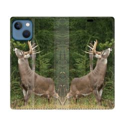 Housse Cuir Portefeuille Pour Iphone 14 (6.1) Chasse Cerf