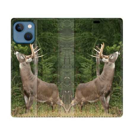 Housse Cuir Portefeuille Pour Iphone 14 (6.1) Chasse Cerf