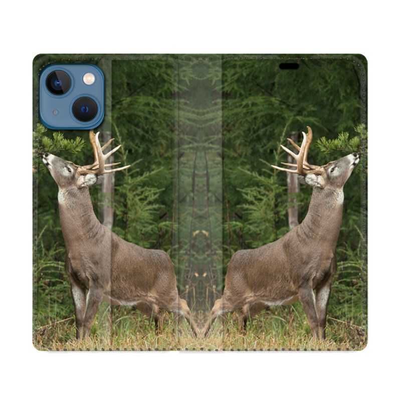 Housse Cuir Portefeuille Pour Iphone 14 (6.1) Chasse Cerf