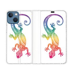 Housse Cuir Portefeuille Pour Iphone 14 (6.1) Animal Salamandre Color