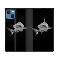 Housse Cuir Portefeuille Pour Iphone 14 (6.1) Animal Requin Sombre
