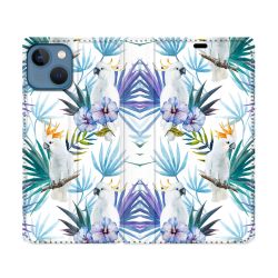 Housse Cuir Portefeuille Pour Iphone 14 (6.1) Animal Perroquet Peinture