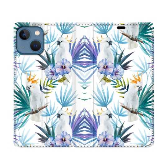 Housse Cuir Portefeuille Pour Iphone 14 (6.1) Animal Perroquet Peinture