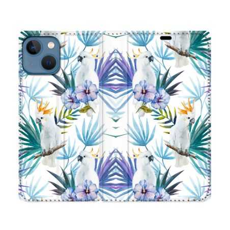 Housse Cuir Portefeuille Pour Iphone 14 (6.1) Animal Perroquet Peinture