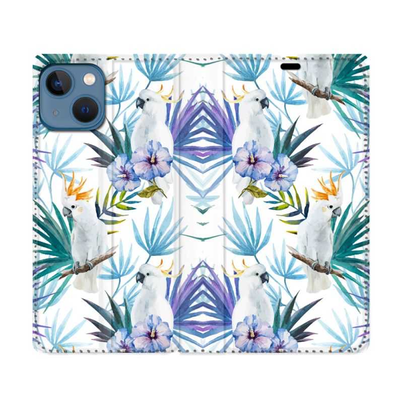 Housse Cuir Portefeuille Pour Iphone 14 (6.1) Animal Perroquet Peinture