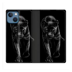 Housse Cuir Portefeuille Pour Iphone 14 (6.1) Animal Panthère Noire