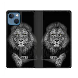 Housse Cuir Portefeuille Pour Iphone 14 (6.1) Animal Lion Majestueux