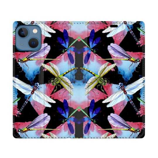 Housse Cuir Portefeuille Pour Iphone 14 (6.1) Animal Libellule
