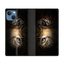 Housse Cuir Portefeuille Pour Iphone 14 (6.1) Animal Leopard Yeux