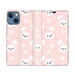 Housse Cuir Portefeuille Pour Iphone 14 (6.1) Animal Lapin Rose