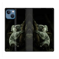 Housse Cuir Portefeuille Pour Iphone 14 (6.1) Animal Koala Noir