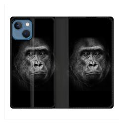 Housse Cuir Portefeuille Pour Iphone 14 (6.1) Animal Gorille Noir