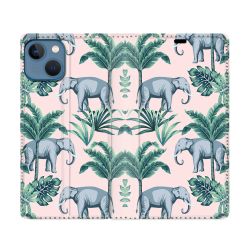 Housse Cuir Portefeuille Pour Iphone 14 (6.1) Animal Elephant Pattern