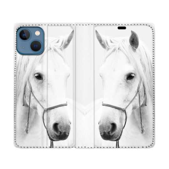 Housse Cuir Portefeuille Pour Iphone 14 (6.1) Animal Cheval Cristal