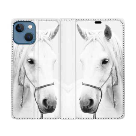 Housse Cuir Portefeuille Pour Iphone 14 (6.1) Animal Cheval Cristal