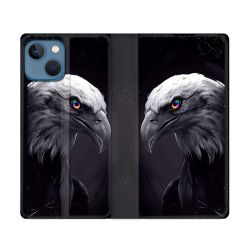 Housse Cuir Portefeuille Pour Iphone 14 (6.1) Animal Aigle Royal Noir