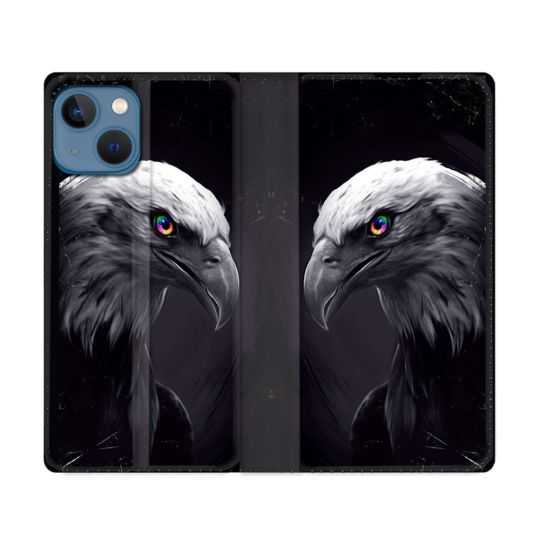 Housse Cuir Portefeuille Pour Iphone 14 (6.1) Animal Aigle Royal Noir