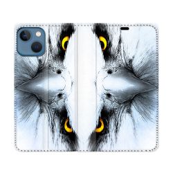 Housse Cuir Portefeuille Pour Iphone 14 (6.1) Animal Aigle Royal Blanc
