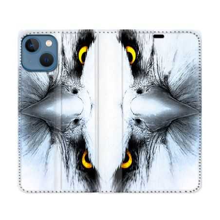Housse Cuir Portefeuille Pour Iphone 14 (6.1) Animal Aigle Royal Blanc
