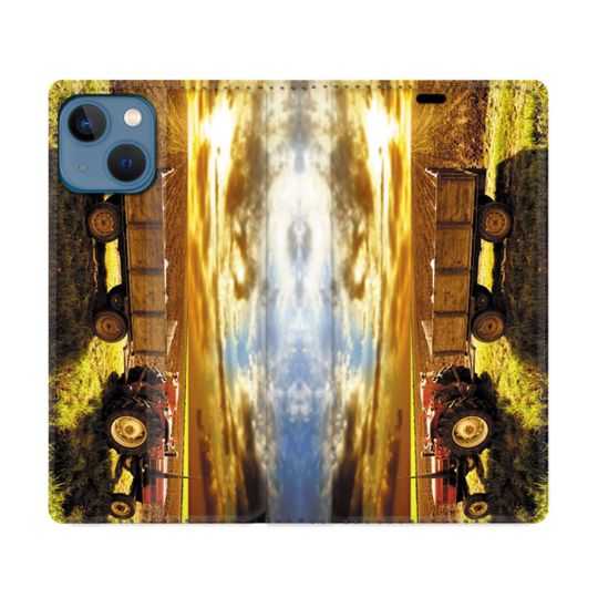 Housse Cuir Portefeuille Pour Iphone 14 (6.1) Agriculture Tracteur Color