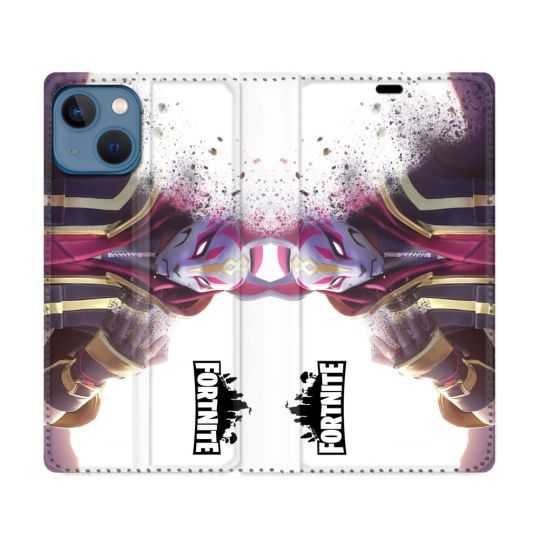 Housse Cuir Portefeuille Pour Iphone 14 (6.1) Fortnite Blanc