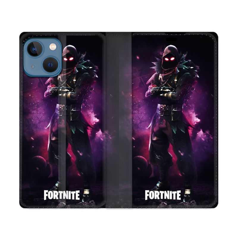 Housse Cuir Portefeuille Pour Iphone 14 (6.1) Fortnite Raven