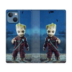 Housse Cuir Portefeuille Pour Iphone 14 (6.1) Groot Bleu