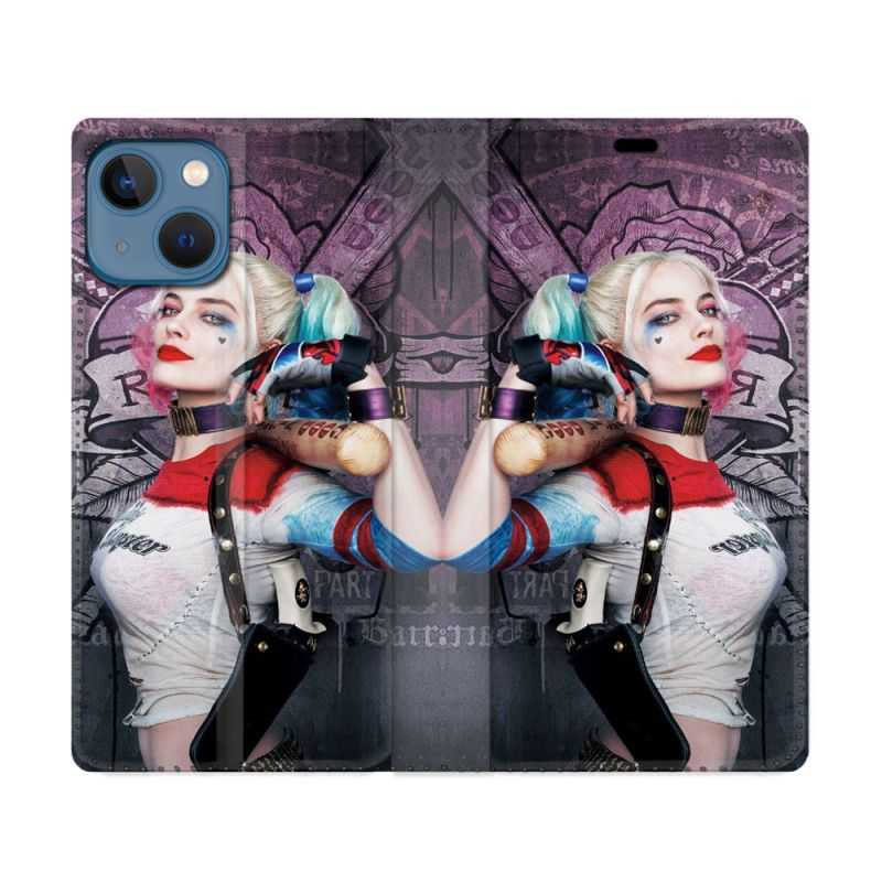 Housse Cuir Portefeuille Pour Iphone 14 (6.1) Harley Quinn Batte