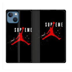 Housse Cuir Portefeuille Pour Iphone 14 (6.1) Jordan Supreme Noir