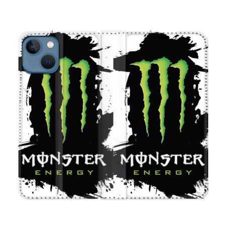Housse Cuir Portefeuille Pour Iphone 14 (6.1) Monster Energy Tache